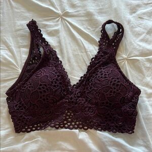 Aerie Women's Lace Overlay Padded Bralette Deep Burgundy Size XS/TP